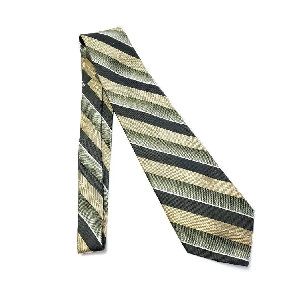 Murano Woven Green Tan Striped Long Silk Tie‎